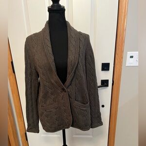 Women’s Talbots olive green cable shawl collar blazer sweater cardigan. Medium